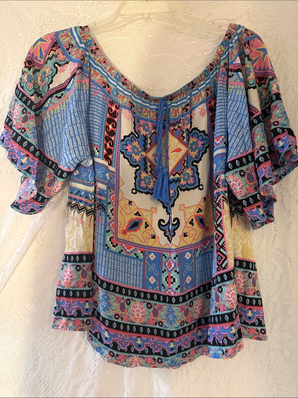 Flying Tomato Boho Multi‑Color Printed Peasant Top